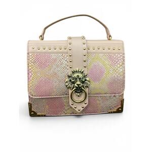 Vintage Sharif Legacy Museum Lion Knocker Embossed Snakeskin Leather Satchel